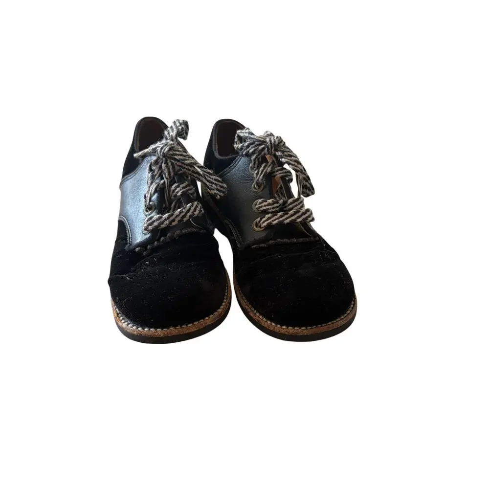 Vintage Buster Brown Black Velvet Leather Saddle Oxford Lace up Kids 9 Retro